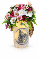 Lampe Fairy Jar à plumes et lapin sur la lune sur fond blanc
