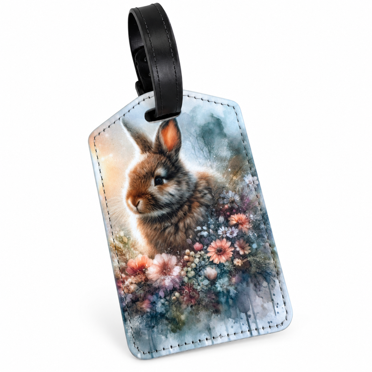 Étiquette pour valise – Lapin brun dans les fleurs
